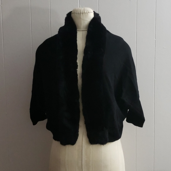 NWT Hayden Rabbit Fur Trimmed Cashmere Rib Knit - Picture 2 of 5